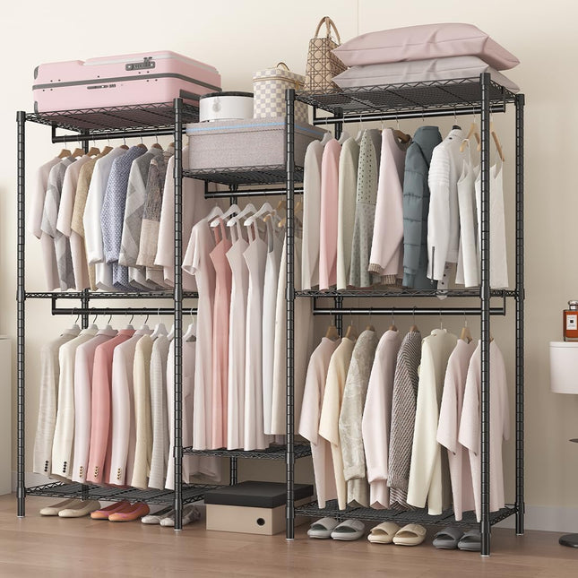 CARLA HOME Heavy Duty Clothing Garment Rack Organizer with Hanging Rods & Storage Shelves for Clothes, Shoes & Wardrobe-1978962257182330882
