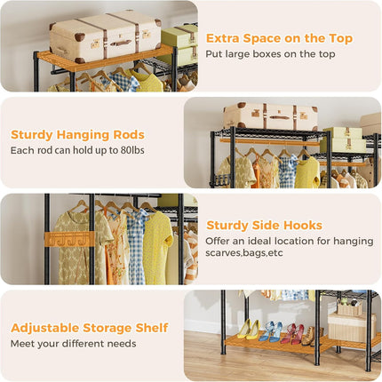 CARLA HOME Heavy Duty Clothing Garment Rack Organizer with Hanging Rods & Storage Shelves for Clothes, Shoes & Wardrobe-1978962257182330884