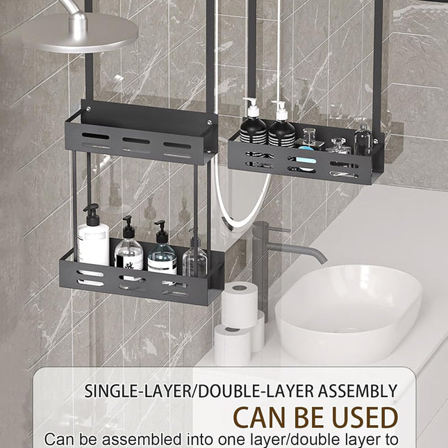 CARLA HOME Over the Door 2-tier Shower Caddy Organizer Shelf with Hooks for Bathroom-1978962257358491650