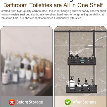 CARLA HOME Over the Door 2-tier Shower Caddy Organizer Shelf with Hooks for Bathroom-1978962257358491651