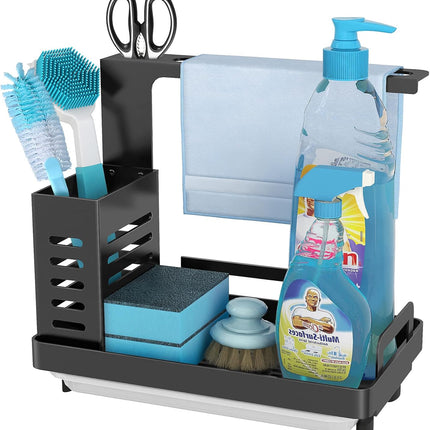 CARLA HOME Kitchen Sink Caddy Organizer with Sponge, Soap & Brush Storage and Rag Rack, Drain Tray & Utensil Holder-1978962257522069504