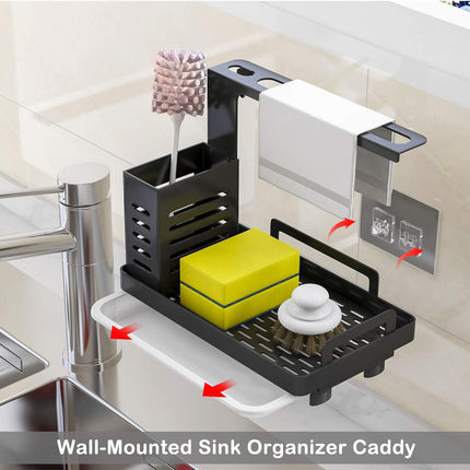 CARLA HOME Kitchen Sink Caddy Organizer with Sponge, Soap & Brush Storage and Rag Rack, Drain Tray & Utensil Holder-1978962257522069508