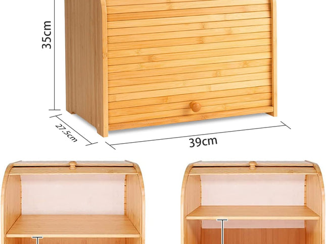 CARLA HOME Large Bamboo Bread Box Storage Organizer with Roll Top for Kitchen Counter-1978962257689841665