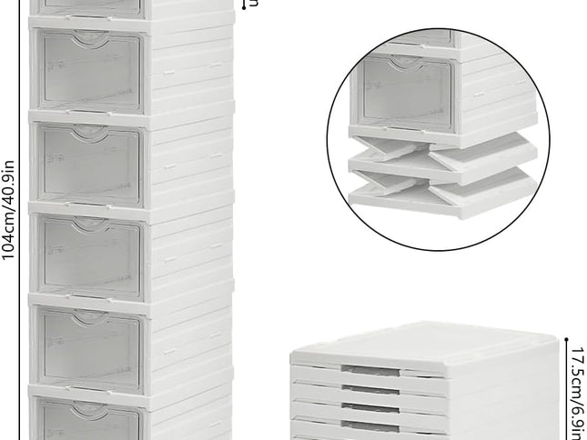 CARLA HOME 6-Tier Stackable Shoe Storage Box Organizer with Clear Door for Closet, Entryway or Cabinet-1978962258025385985