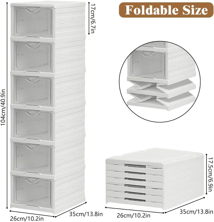 CARLA HOME 6-Tier Stackable Shoe Storage Box Organizer with Clear Door for Closet, Entryway or Cabinet-1978962258025385985