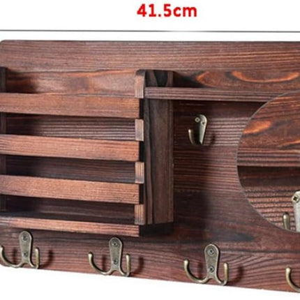CARLA HOME Rustic Wood Wall Mounted Key and Mail Holder Organizer with Shelf, Letter Slot & 6 Hooks for Entryway Decor Home-1978962258365124613