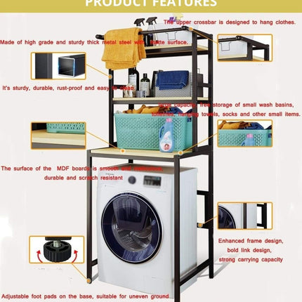 CARLA HOME 3-Tier Over Washing Machine Storage Rack Laundry Shelf Organizer for Bathroom or Toilet (Black)-1978962259434672132