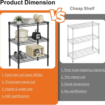 CARLA HOME 3-Tier Adjustable Metal Storage Shelves Wire Rack Organizer for Kitchen, Pantry, Bathroom or Laundry Room (45cm W x 40cm D x 103cm H)-1978962259766022147