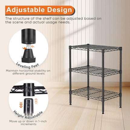 CARLA HOME 3-Tier Adjustable Metal Storage Shelves Wire Rack Organizer for Kitchen, Pantry, Bathroom or Laundry Room (45cm W x 40cm D x 103cm H)-1978962259766022148