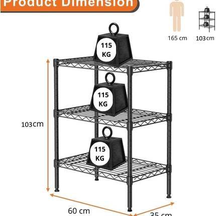 CARLA HOME 3-Tier Adjustable Metal Storage Shelves Wire Rack Organizer for Kitchen, Pantry, Bathroom or Laundry Room (45cm W x 40cm D x 103cm H)-1978962259766022151