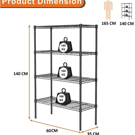 CARLA HOME 4-Tier Adjustable Metal Storage Shelves Wire Rack Organizer for Kitchen, Pantry, Bathroom or Laundry Room (60cm W x 40cm D x 140 cm H)-1978962259929600009