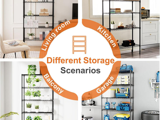 CARLA HOME 5-Tier Adjustable Metal Storage Shelves Wire Rack Organizer for Kitchen, Pantry, Bathroom or Laundry Room (60cm W x 40cm D x 145cm H)-1978962260097372162