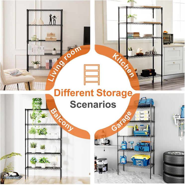 CARLA HOME 5-Tier Adjustable Metal Storage Shelves Wire Rack Organizer for Kitchen, Pantry, Bathroom or Laundry Room (60cm W x 40cm D x 145cm H)-1978962260097372162