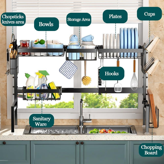 CARLA HOME Adjustable Over the Sink Dish Drying Rack with Utensil Holder, Hooks & Cutting Board Rack for Kitchen Counter Storage-1978962260260950017