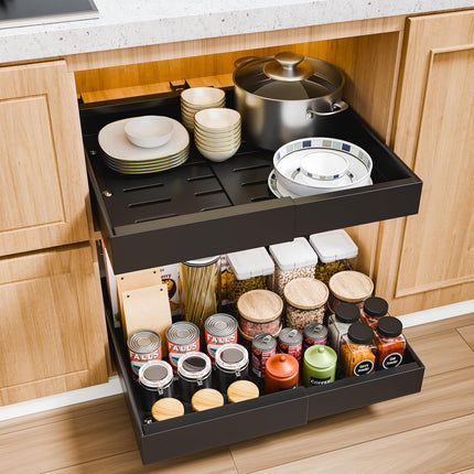 CARLA HOME 2 Pack Pull Out Cabinet Organizer Expandable for Cabinets with Adjustable Slide Out Shelves and Easy Installation (Black)-1978962260428722176