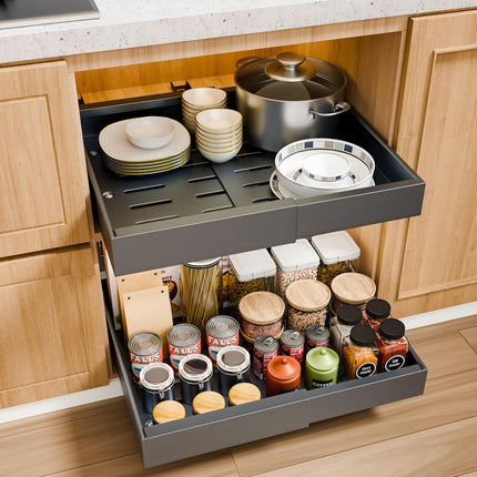 CARLA HOME 2 Pack Pull Out Cabinet Organizer Expandable for Cabinets with Adjustable Slide Out Shelves and Easy Installation (Grey)-1978962260596494336