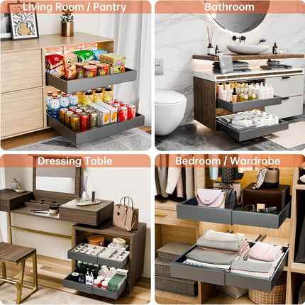 CARLA HOME 2 Pack Pull Out Cabinet Organizer Expandable for Cabinets with Adjustable Slide Out Shelves and Easy Installation (Grey)-1978962260596494340