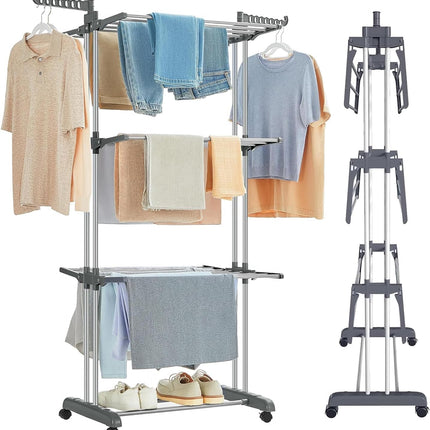CARLA HOME Folding Clothes Drying Rack with Wheels and Adjustable Side Wings for Laundry Rack and Clothes Storage (Upgraded Model)-1978962261296943104
