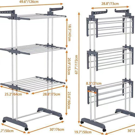 CARLA HOME Folding Clothes Drying Rack with Wheels and Adjustable Side Wings for Laundry Rack and Clothes Storage (Upgraded Model)-1978962261296943105
