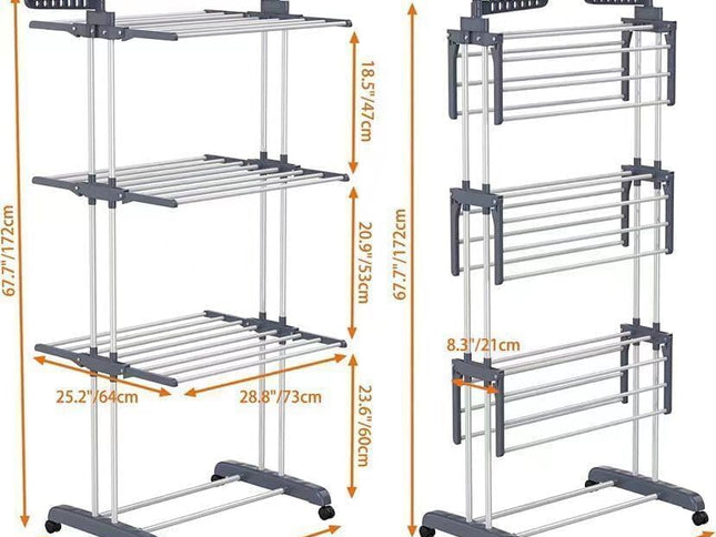 CARLA HOME Folding Clothes Drying Rack with Wheels and Adjustable Side Wings for Laundry Rack and Clothes Storage (Upgraded Model)-1978962261296943105