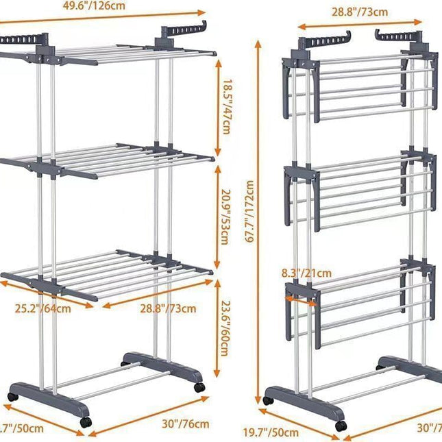 CARLA HOME Folding Clothes Drying Rack with Wheels and Adjustable Side Wings for Laundry Rack and Clothes Storage (Upgraded Model)-1978962261296943105
