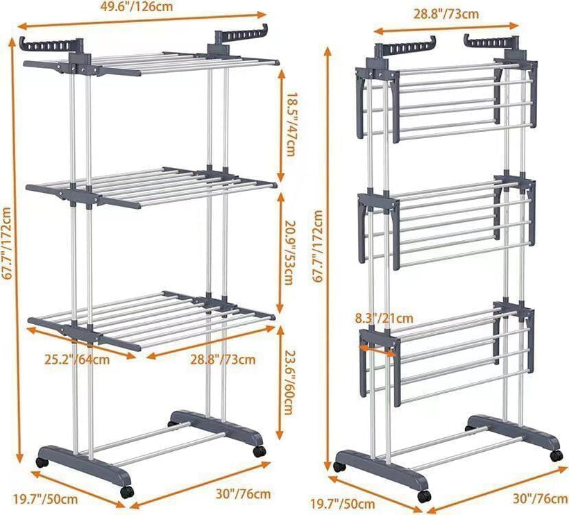 CARLA HOME Folding Clothes Drying Rack with Wheels and Adjustable Side Wings for Laundry Rack and Clothes Storage (Upgraded Model)-1978962261296943105