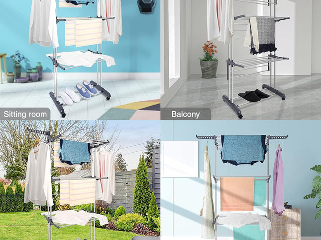 CARLA HOME Folding Clothes Drying Rack with Wheels and Adjustable Side Wings for Laundry Rack and Clothes Storage (Upgraded Model)-1978962261296943106