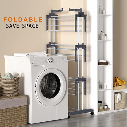 CARLA HOME Folding Clothes Drying Rack with Wheels and Adjustable Side Wings for Laundry Rack and Clothes Storage (Upgraded Model)-1978962261296943107