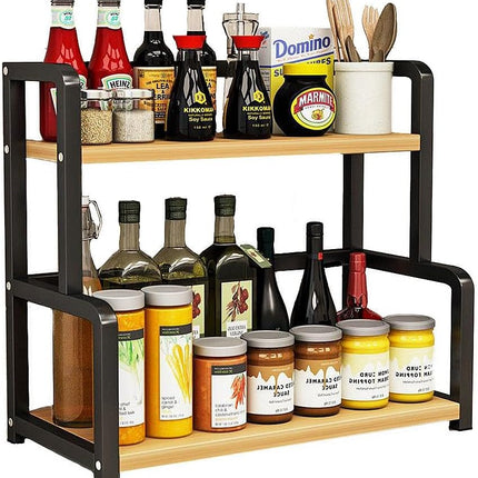 CARLA HOME 2-Tier Wooden Kitchen Countertop Spice Rack for Storage of Condiments, Oils, Jars & Seasoning Bottles-1978962261464715264