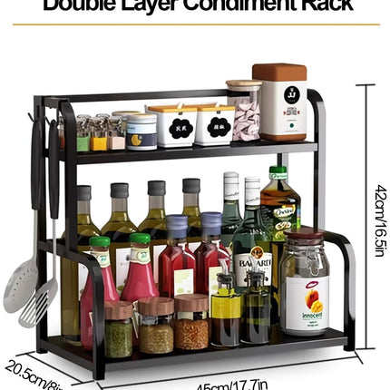 CARLA HOME 2-Tier Wooden Kitchen Countertop Spice Rack for Storage of Condiments, Oils, Jars & Seasoning Bottles-1978962261464715265