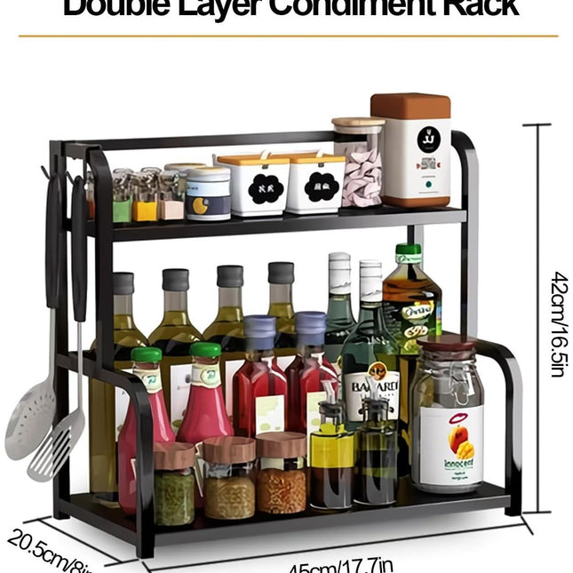 CARLA HOME 2-Tier Wooden Kitchen Countertop Spice Rack for Storage of Condiments, Oils, Jars & Seasoning Bottles-1978962261464715265