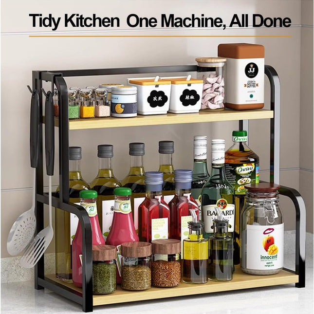 CARLA HOME 2-Tier Wooden Kitchen Countertop Spice Rack for Storage of Condiments, Oils, Jars & Seasoning Bottles-1978962261464715266