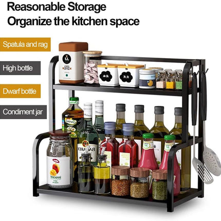 CARLA HOME 2-Tier Wooden Kitchen Countertop Spice Rack for Storage of Condiments, Oils, Jars & Seasoning Bottles-1978962261464715267