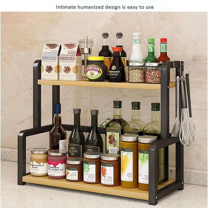 CARLA HOME 2-Tier Wooden Kitchen Countertop Spice Rack for Storage of Condiments, Oils, Jars & Seasoning Bottles-1978962261464715268
