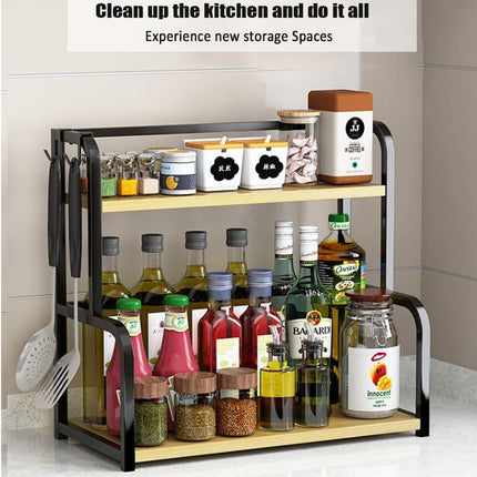 CARLA HOME 2-Tier Wooden Kitchen Countertop Spice Rack for Storage of Condiments, Oils, Jars & Seasoning Bottles-1978962261464715269