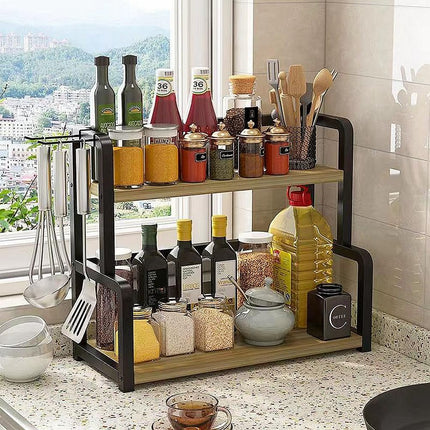 CARLA HOME 2-Tier Wooden Kitchen Countertop Spice Rack for Storage of Condiments, Oils, Jars & Seasoning Bottles-1978962261464715271