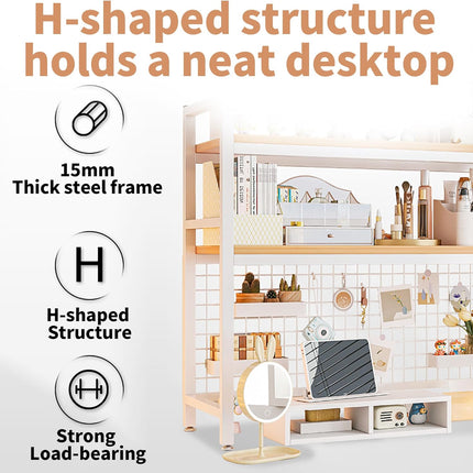 CARLA HOME  2-Tier Metal Desktop Hutch Bookshelf with Grid Panel for Computer Desk and Office Countertop-1978962261632487429