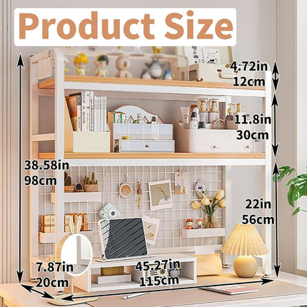 CARLA HOME  2-Tier Metal Desktop Hutch Bookshelf with Grid Panel for Computer Desk and Office Countertop-1978962261632487431