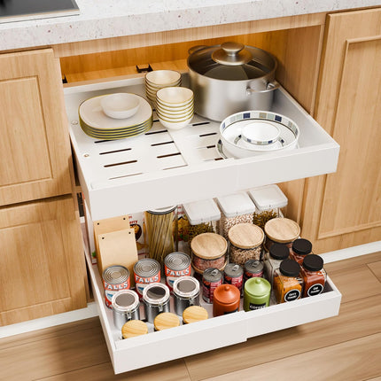 CARLA HOME 2 Pack Pull Out Cabinet Organizer Expandable for Cabinets with Adjustable Slide Out Shelves and Easy Installation (White)-1978962261800259584