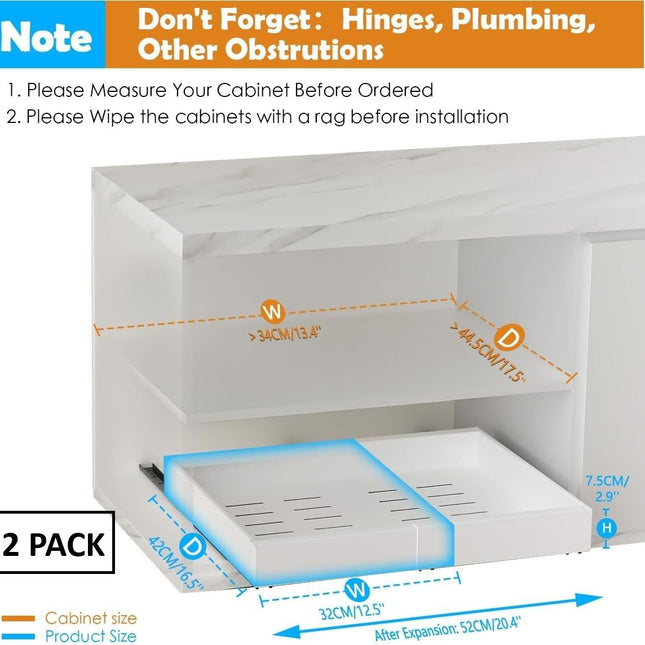 CARLA HOME 2 Pack Pull Out Cabinet Organizer Expandable for Cabinets with Adjustable Slide Out Shelves and Easy Installation (White)-1978962261800259585