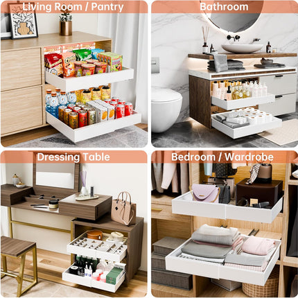 CARLA HOME 2 Pack Pull Out Cabinet Organizer Expandable for Cabinets with Adjustable Slide Out Shelves and Easy Installation (White)-1978962261800259588