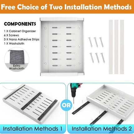 CARLA HOME 2 Pack Pull Out Cabinet Organizer Expandable for Cabinets with Adjustable Slide Out Shelves and Easy Installation (White)-1978962261800259591