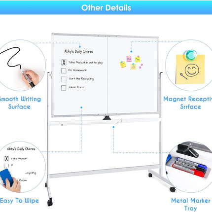 CARLA HOME Double-Sided Magnetic Whiteboard 120x90cm with Wheels, Reversible Design for School, Office & Home-1978962261968031753