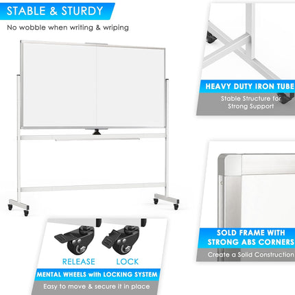 CARLA HOME Double-Sided Magnetic Whiteboard 120x90cm with Wheels, Reversible Design for School, Office & Home-1978962261968031747