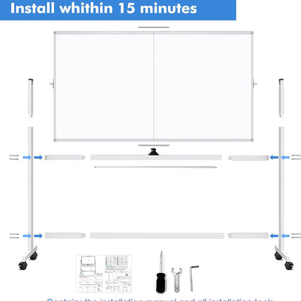 CARLA HOME Double-Sided Magnetic Whiteboard 120x90cm with Wheels, Reversible Design for School, Office & Home-1978962261968031751