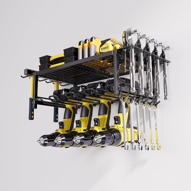 CARLA HOME 2-Tier Power Tool Rack Organizer Wall Mount with Drill Holder & Wrench Hooks for Cordless Tools & Workshop Organization-1978962262135803905