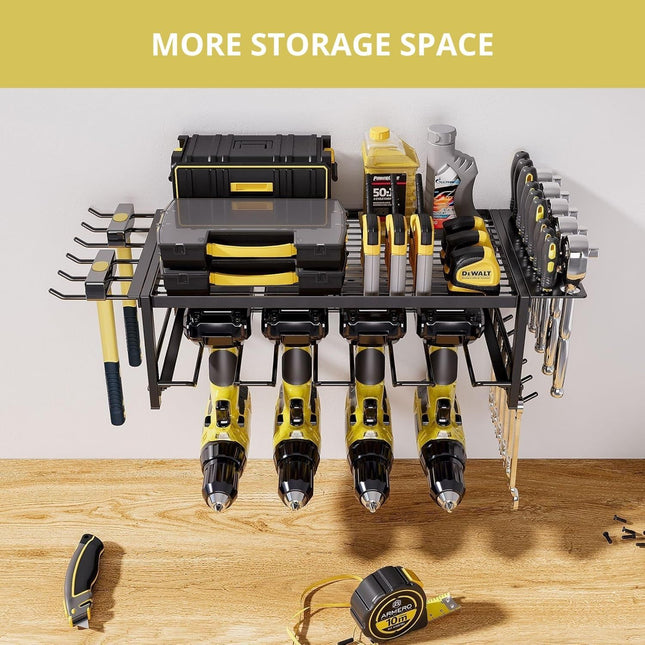 CARLA HOME 2-Tier Power Tool Rack Organizer Wall Mount with Drill Holder & Wrench Hooks for Cordless Tools & Workshop Organization-1978962262135803906