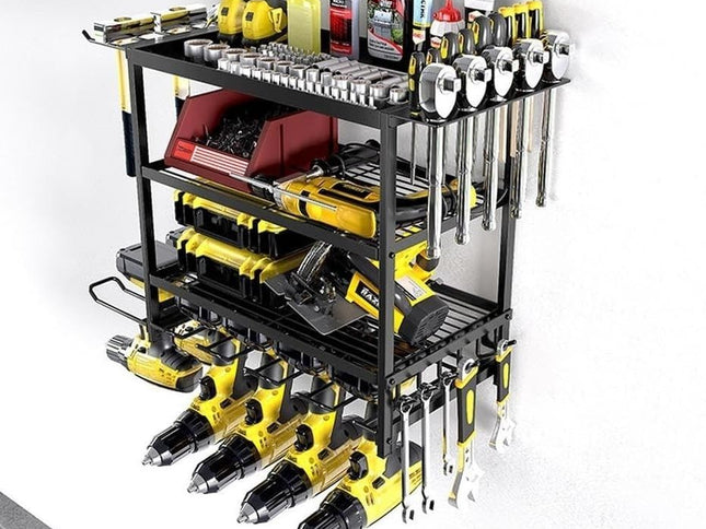 CARLA HOME 4-Tier Power Tool Rack Organizer Wall Mount with Drill Holder & Wrench Hooks for Cordless Tools & Workshop Organization-1978962262299381761