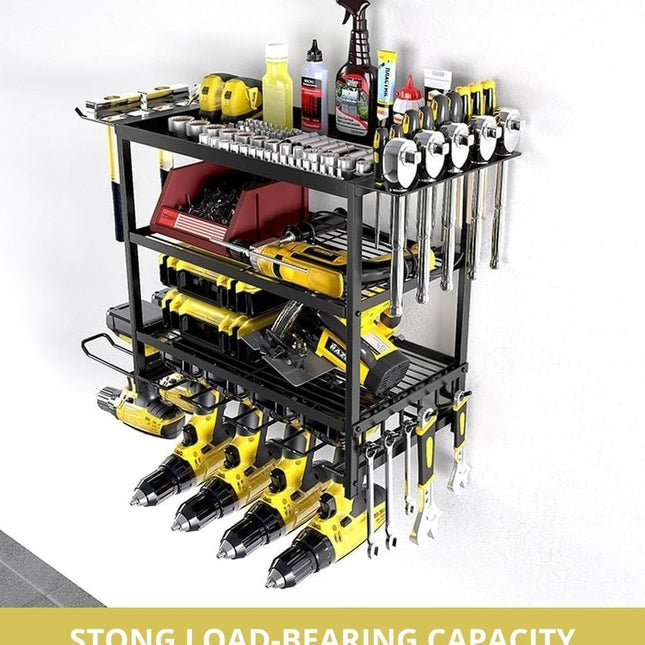 CARLA HOME 4-Tier Power Tool Rack Organizer Wall Mount with Drill Holder & Wrench Hooks for Cordless Tools & Workshop Organization-1978962262299381761