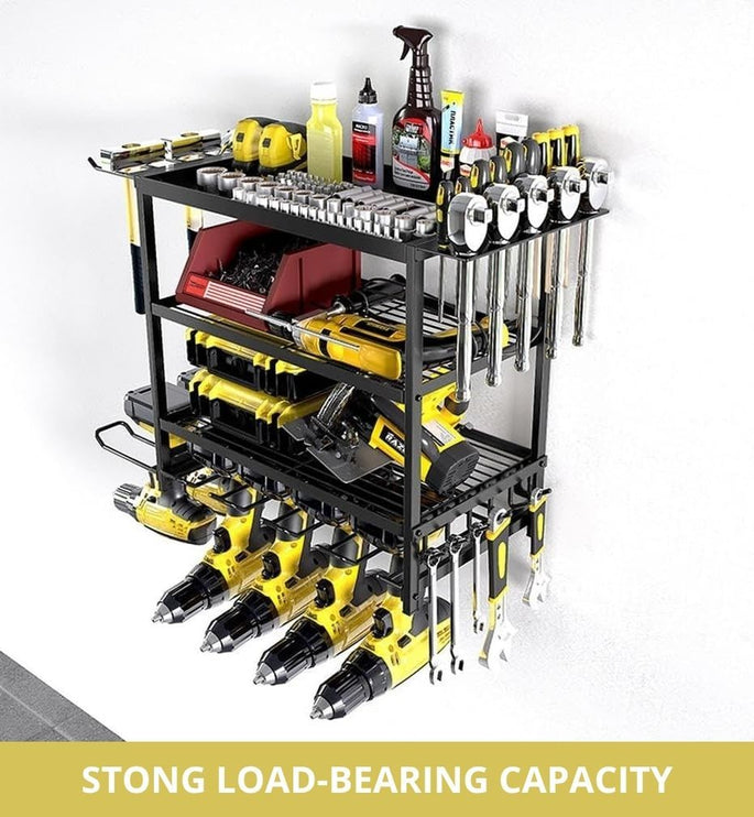 CARLA HOME 4-Tier Power Tool Rack Organizer Wall Mount with Drill Holder & Wrench Hooks for Cordless Tools & Workshop Organization-1978962262299381761